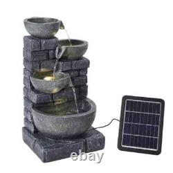 Rustic Solar Water Fountain with LED Light Outdoor Resin Feature Garden Decor