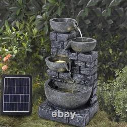 Rustic Solar Water Fountain with LED Lights for Gardens, Patios and Balconies