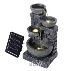 Rustic Solar Water Fountain with LED Lights for Gardens, Patios and Balconies