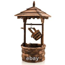 Rustic Wishing Well Fountain Outdoor Wooden Water Fountain with Electric Pump