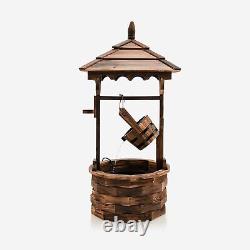 Rustic Wishing Well Fountain with Electric Pump Outdoor Wooden Water Fountain