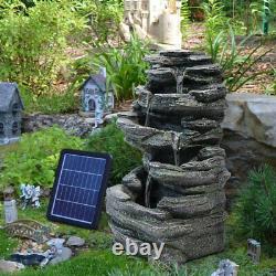 Schist Rock Feature Garden Statue Indoor Outdoor Water Fountain LED Lights Solar