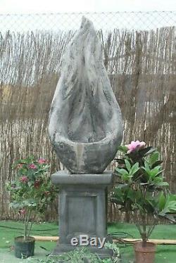 Self Contained Flame Water Fountain Feature Stone Garden Ornament Solar Pump
