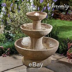 Serenity 3 Tier Cascading Bowls Water Feature LED 63cm Garden Fountain Ornament