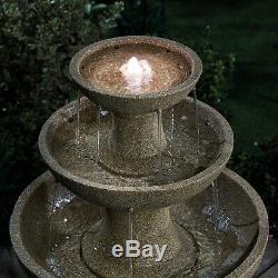 Serenity 3 Tier Cascading Bowls Water Feature LED 63cm Garden Fountain Ornament