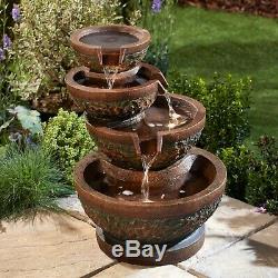 Serenity 4 Tier Cascading Bowls Water Feature LED 56cm Garden Fountain Ornament