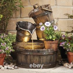 Serenity Barrel Bucket Cascading Water Feature Garden Fountain Planter Ornament