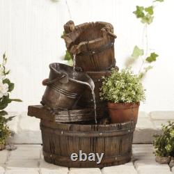 Serenity Barrel Bucket Cascading Water Feature Garden Fountain Planter Ornament