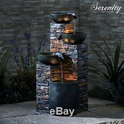 Serenity Cascade Bowls Water Feature LED 90cm Garden Patio Fountain Ornament NEW