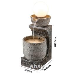 Serenity Cascading Bowl Water Feature Globe Light 78cm Garden Fountain Ornament