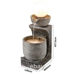 Serenity Cascading Bowl Water Feature Globe Light 78cm Garden Fountain Ornament