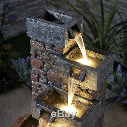 Serenity Cascading Cubic Water Feature LED 79cm Garden Fountain Ornament NEW
