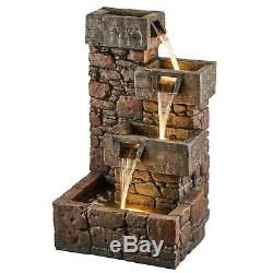Serenity Cascading Cubic Water Feature LED 79cm Garden Fountain Ornament NEW