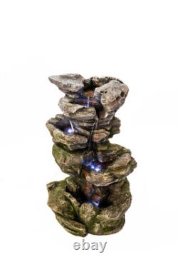 Serenity Cascading Rock Water Feature LED Lights Garden Indoor Outdoor Fountain
