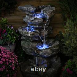 Serenity Cascading Rock Water Feature LED Lights Garden Indoor Outdoor Fountain
