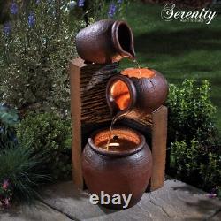 Serenity Cascading Tipping Pots Water Feature Outdoor Garden Fountain LED Lights