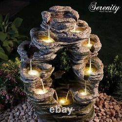 Serenity Double-Sided Rock Cascading Water Feature LED 79cm Garden Fountain NEW