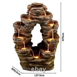 Serenity Double-Sided Rock Cascading Water Feature LED 79cm Garden Fountain NEW