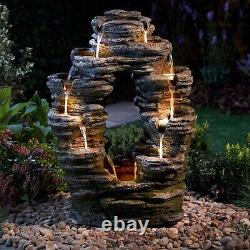 Serenity Double-Sided Rock Cascading Water Feature LED 79cm Garden Fountain NEW