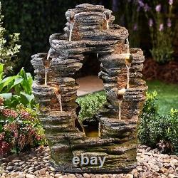 Serenity Double-Sided Rock Cascading Water Feature LED 79cm Garden Fountain NEW