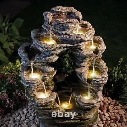 Serenity Double-Sided Rock Cascading Water Feature LED 79cm Garden Fountain NEW