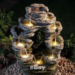 Serenity Double-Sided Rock Cascading Water Feature LED 79cm Garden Fountain NEW