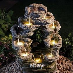 Serenity Double-Sided Rock Cascading Water Feature LED 79cm Garden Fountain NEW