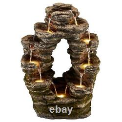 Serenity Double-Sided Rock Cascading Water Feature LED 79cm Garden Fountain NEW