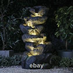 Serenity Garden 98cm Rock Pool Cascading Water Feature LED Outdoor Fountain NEW
