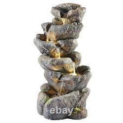 Serenity Garden 98cm Rock Pool Cascading Water Feature LED Outdoor Fountain NEW