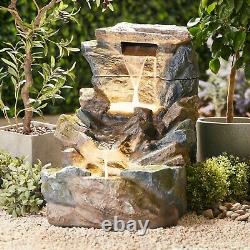 Serenity Garden Rock Pool Cascading Water Feature LED Outdoor Fountain 81cm NEW