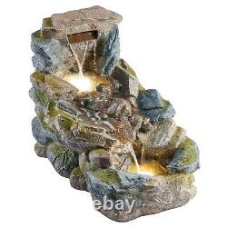 Serenity Garden Rock Pool Cascading Water Feature LED Outdoor Fountain 81cm NEW