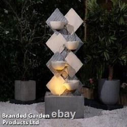 Serenity Garden Square Wall 4 Bowl Cascade Water Feature LED Outdoor Fountain 1m