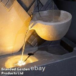 Serenity Garden Square Wall 4 Bowl Cascade Water Feature LED Outdoor Fountain 1m