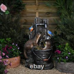 Serenity Otters Kingfishers Water Feature LED Tap Fountain 63cm Garden Dcor