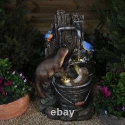 Serenity Otters Kingfishers Water Feature LED Tap Fountain 63cm Garden Dcor