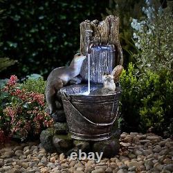 Serenity Playing Otters Water Feature LED Self Contained 55cm Garden Fountain