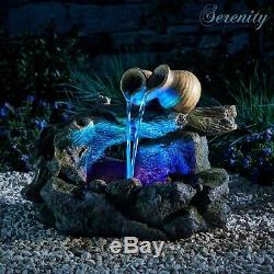 Serenity Table Top Cascade Pots Water Feature LED 26cm Garden Fountain Ornament