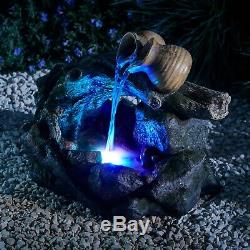 Serenity Table Top Cascade Pots Water Feature LED 26cm Garden Fountain Ornament