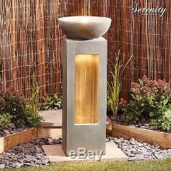 Outdoor Self Contained Freestanding Stone Effect Fountain with LED Lights 46cm Serenity Four-Tier Cascading Bowl Water Feature Indoor Vase Water Ornament Decor