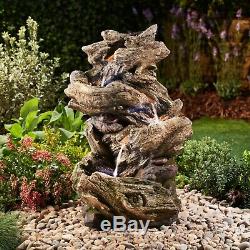 Serenity Wood Effect Garden Water Feature Self Contained LED 77cm Fountain NEW
