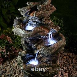 Serenity Wood Effect Garden Water Feature Self Contained LED 77cm Fountain NEW