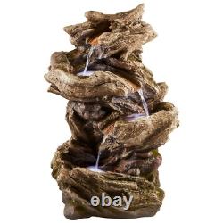 Serenity Wood Effect Garden Water Feature Self Contained LED 77cm Fountain NEW