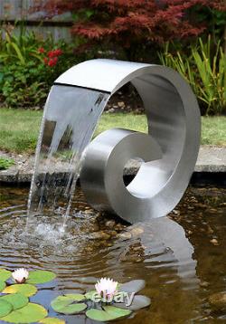 Silver Ammonite Water Feature Fountain Waterfall Contemporary Steel Garden