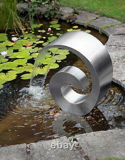 Silver Ammonite Water Feature Fountain Waterfall Contemporary Steel Garden