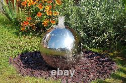 Silver Sphere Water Feature Fountain Cascade Contemporary Stainless Steel Garden