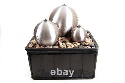 Silver Sphere Water Feature Fountain Cascade Contemporary Stainless Steel Garden