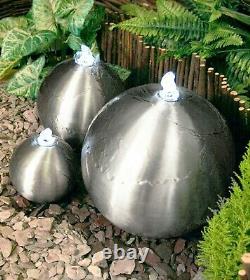 Silver Sphere Water Feature Fountain Cascade Contemporary Stainless Steel Garden