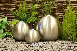 Silver Sphere Water Feature Fountain Cascade Contemporary Stainless Steel Garden