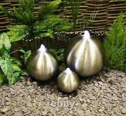 Silver Sphere Water Feature Fountain Cascade Contemporary Stainless Steel Garden